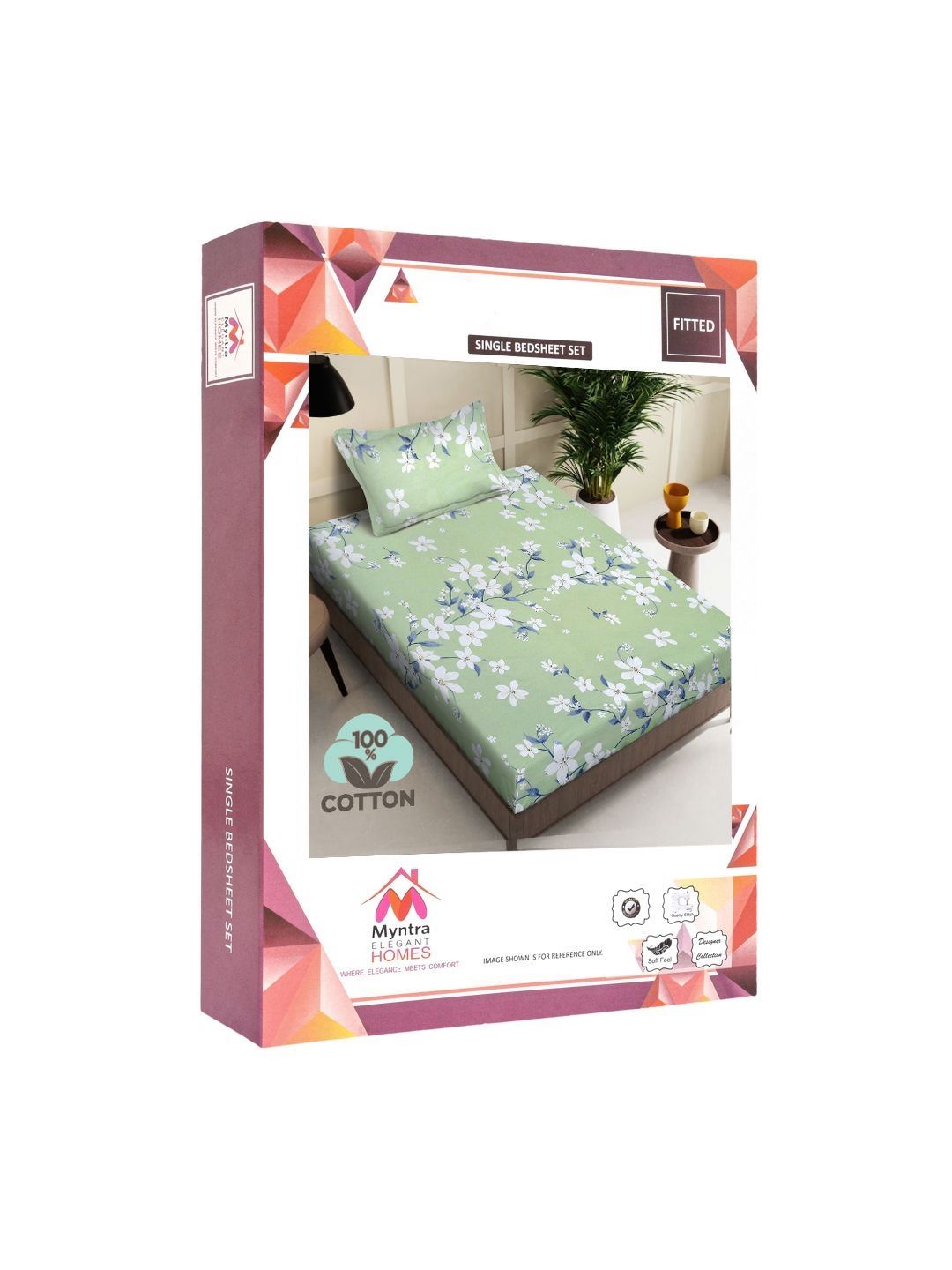 Myntra Elegant Homes Sea Green & White Floral 400 TC Cadar Tempat Tidur Single dengan 1 Sarung Bantal