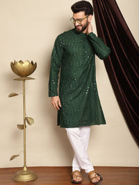 Anouk Leheriya Mirror Sequined Mandarin Collar Pure Cotton Kurta With Churidar