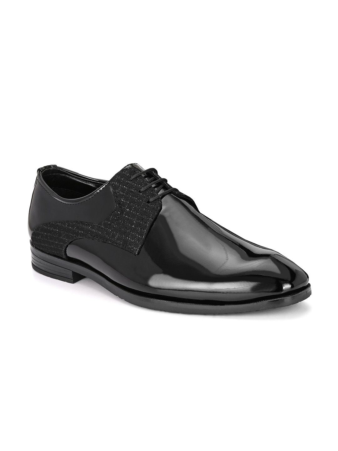 House of Pataudi Men Black Faux Leather Formal Lace up Derby Shoes
