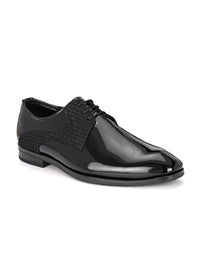 House of Pataudi Men Black Faux Leather Formal Lace up Derby Shoes
