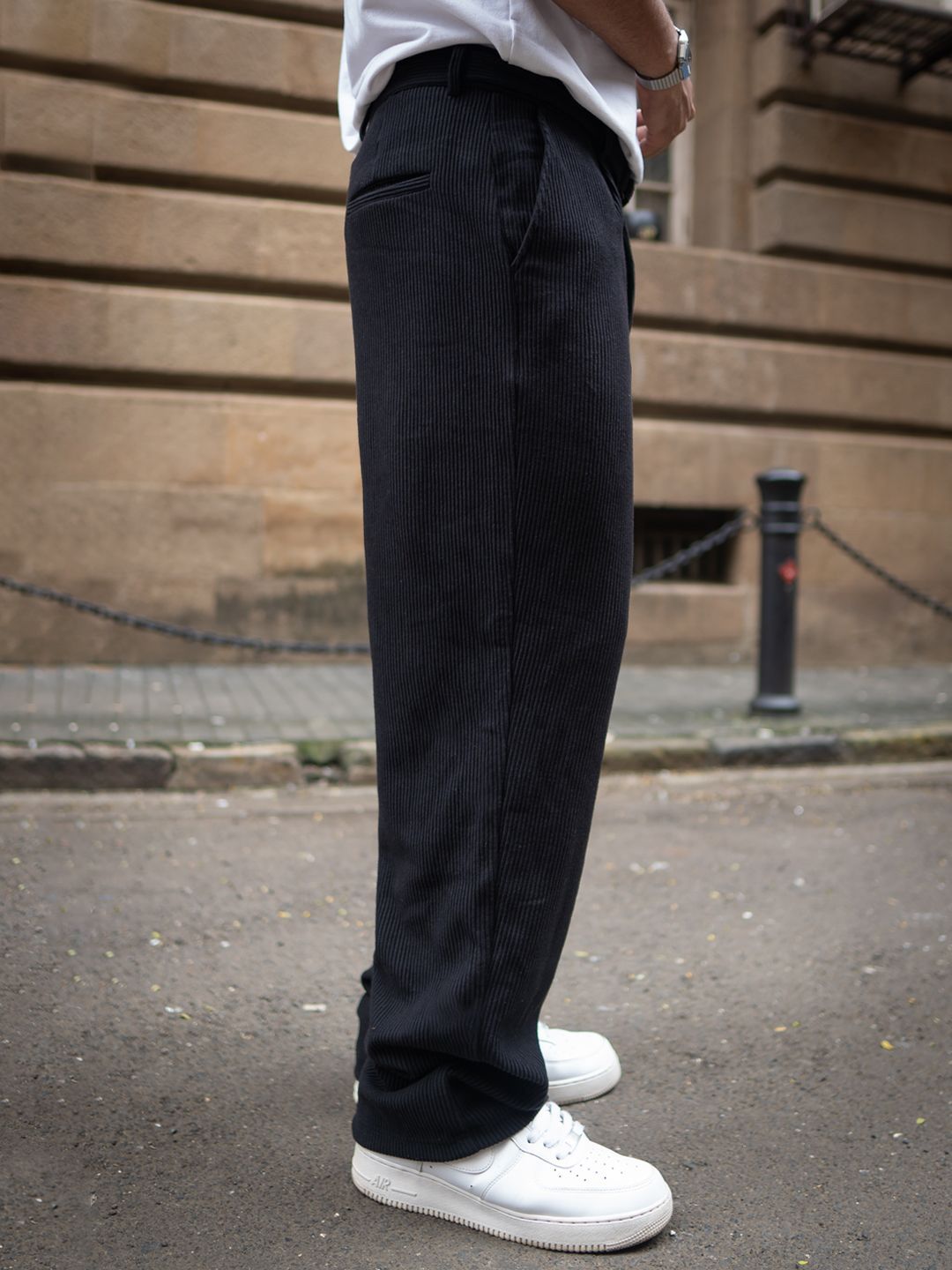Powerlook Men Baggy Fit Corduroy Pleated Trousers