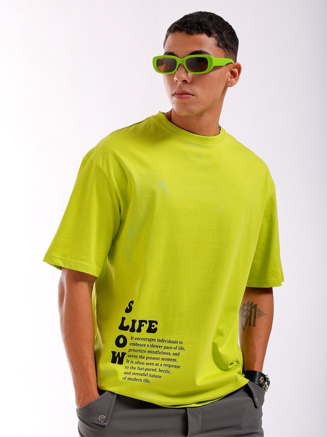 The Indian Garage Co Men Back Printed Round Neck Boxy Oversized T-shirt