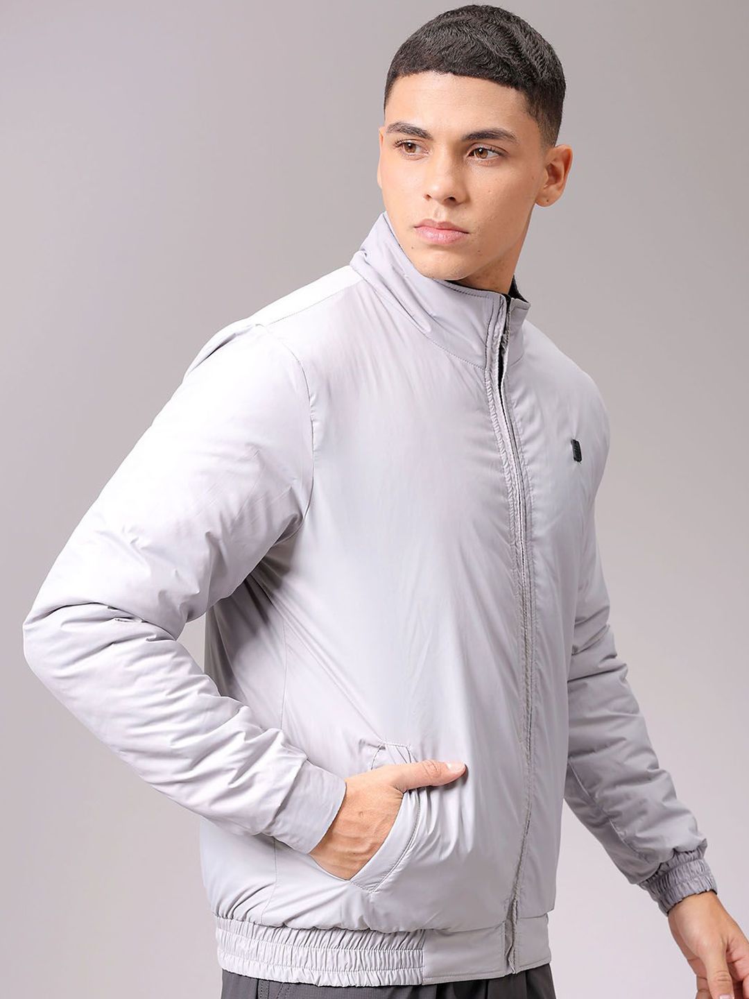 The Indian Garage Co Men High Neck Solid Revesible Bomber Jacket