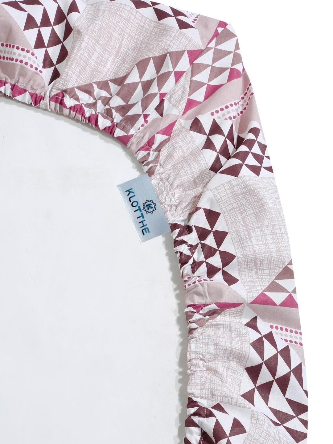 KLOTTHE Pink Geometric Cotton Single Bedsheets
