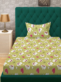 KLOTTHE Green Conversational Pure Cotton 400 TC Single Cadar Superfine dengan Sarung Bantal-89 x 59 inci