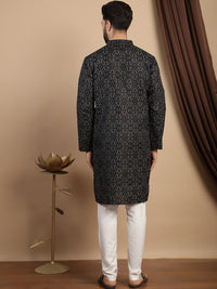 Anouk Printed Pure Cotton Mandarin Collar Lengan Panjang Kurta Lurus dengan Churidar