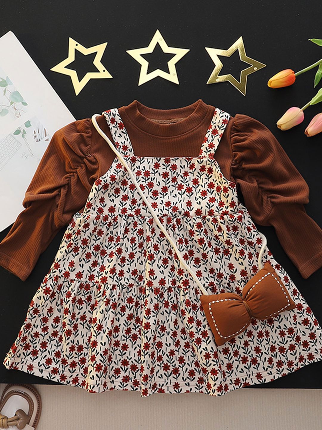 YK Girls Floral Printed Pinafore Dress