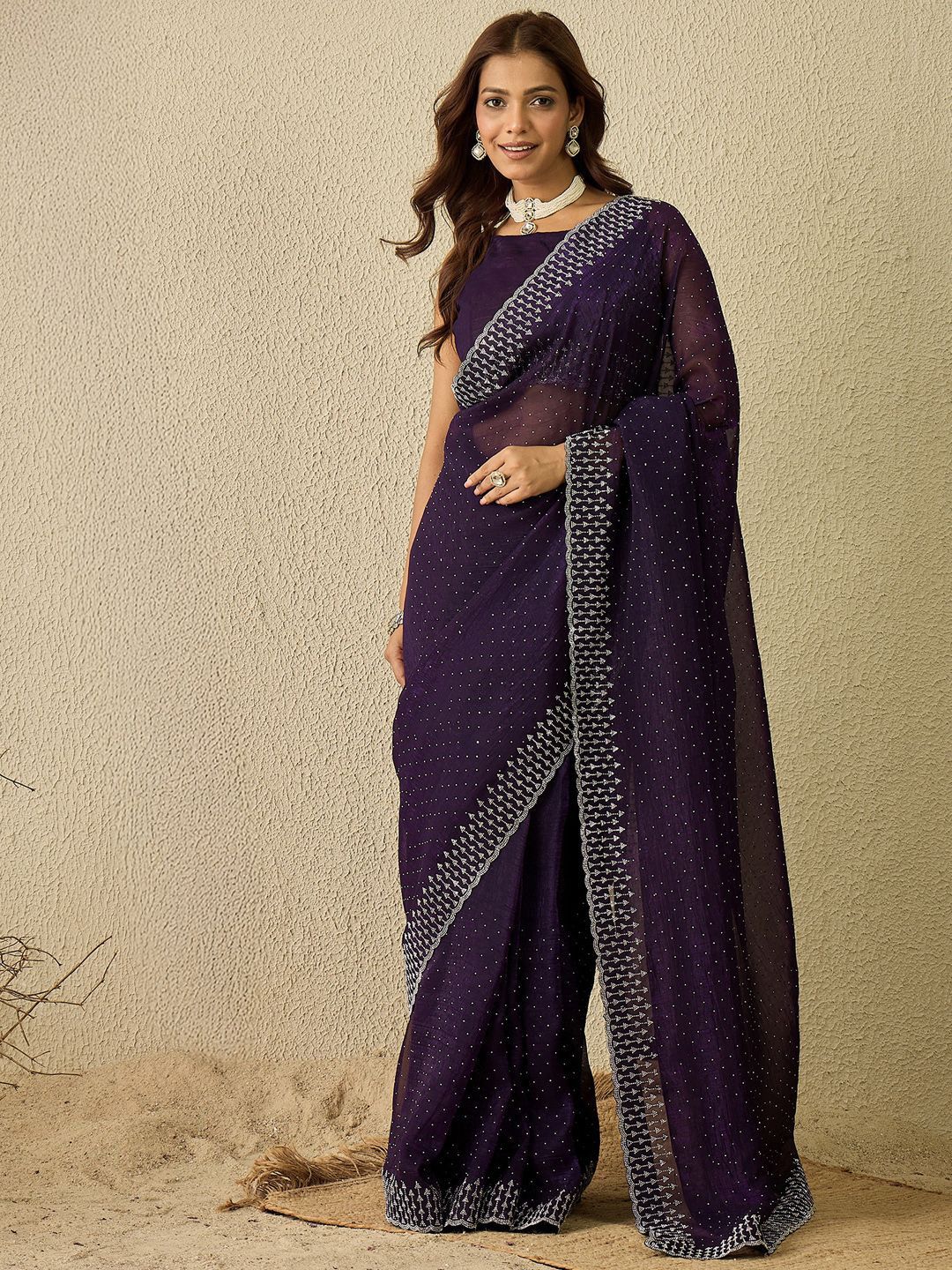 Saree mall Embellished Beads and Stones Organza Sarees