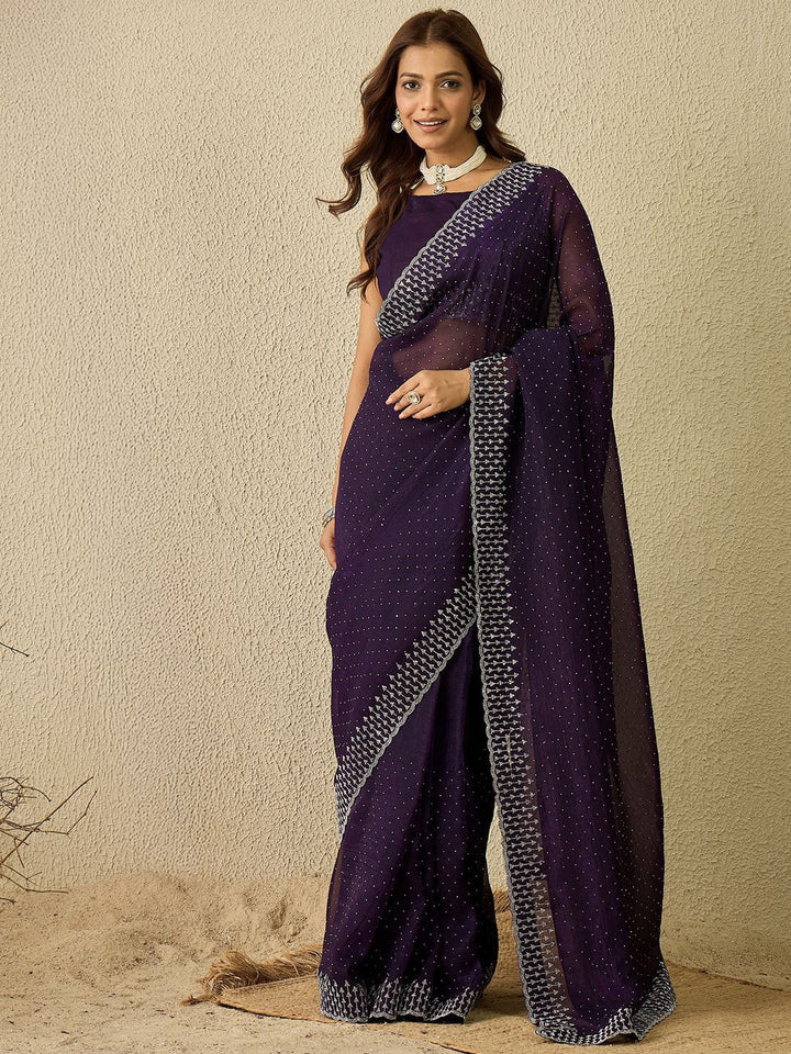 Saree mall Embellished Beads and Stones Organza Sarees