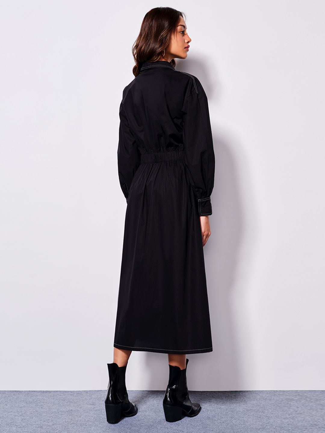 AND Pure Cotton Cuffed Sleeves Shirt Midi Dress