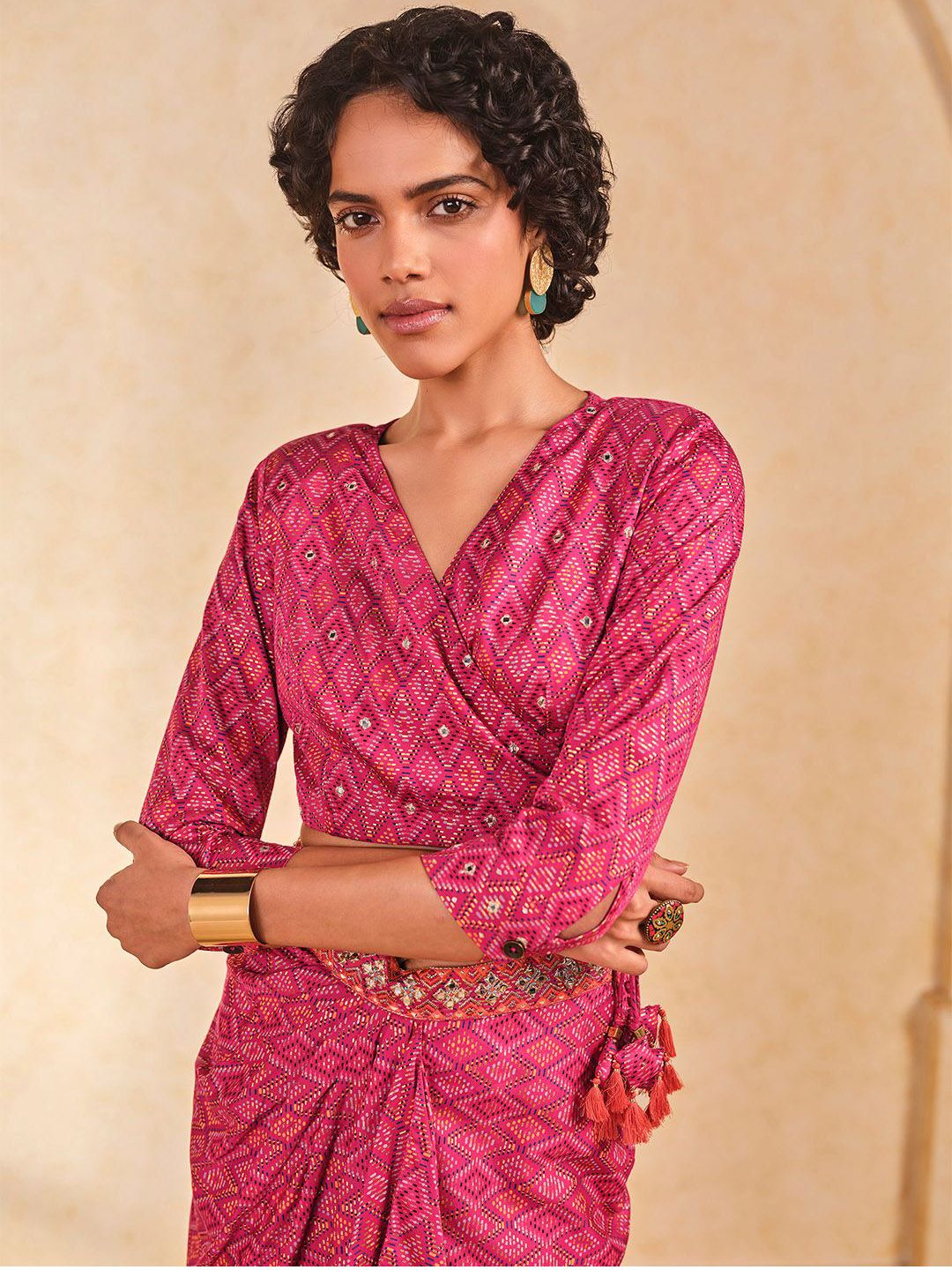 Global Desi Printed Top & Drape Skirt