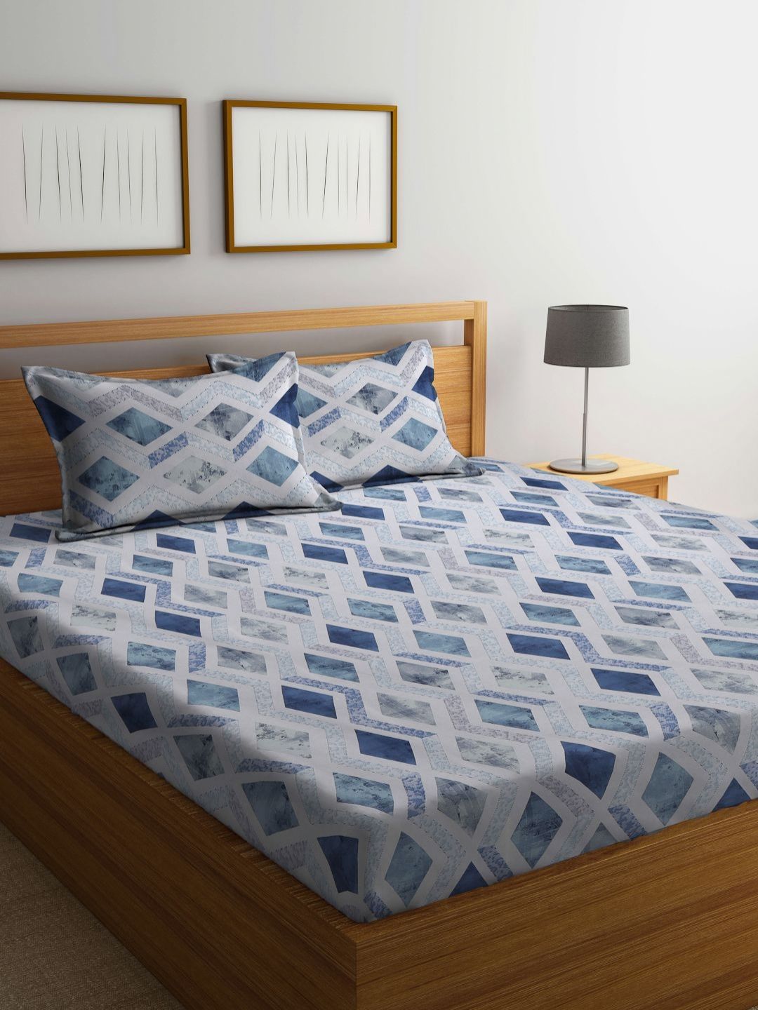 Myntra Elegant Homes Grey & Blue Printed Pure Cotton 400 TC King Set Cadar 2.5 x 2.2 m