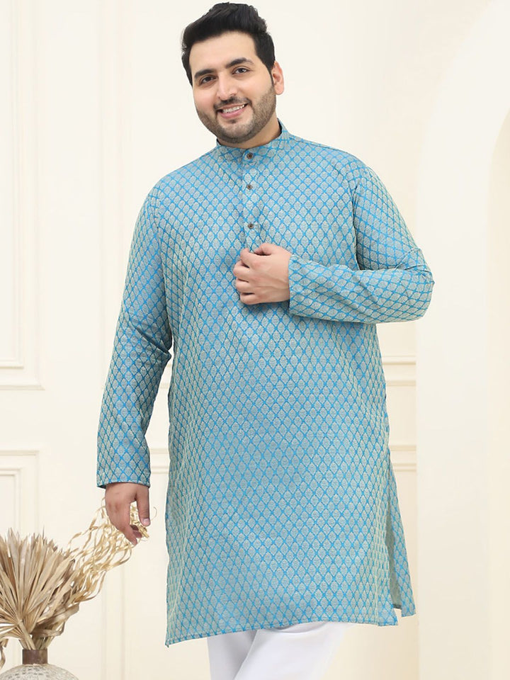 SOJANYA Plus Ethnic Motifs Woven Design Mandarin Collar Long Sleeves Straight Kurta