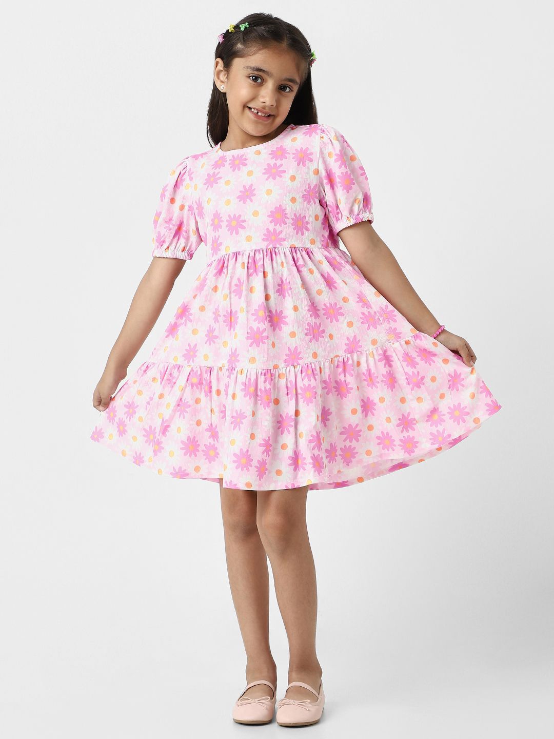 Nauti Nati Girls Nautinati Pink Floral Cotton Fit & Flare Dress