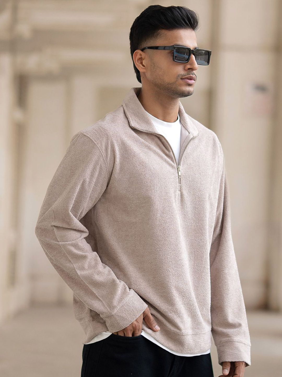 Powerlook Regular Fit Solid Mock Collar Pullover Sweatshirt
