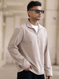 Powerlook Regular Fit Solid Mock Collar Pullover Sweatshirt