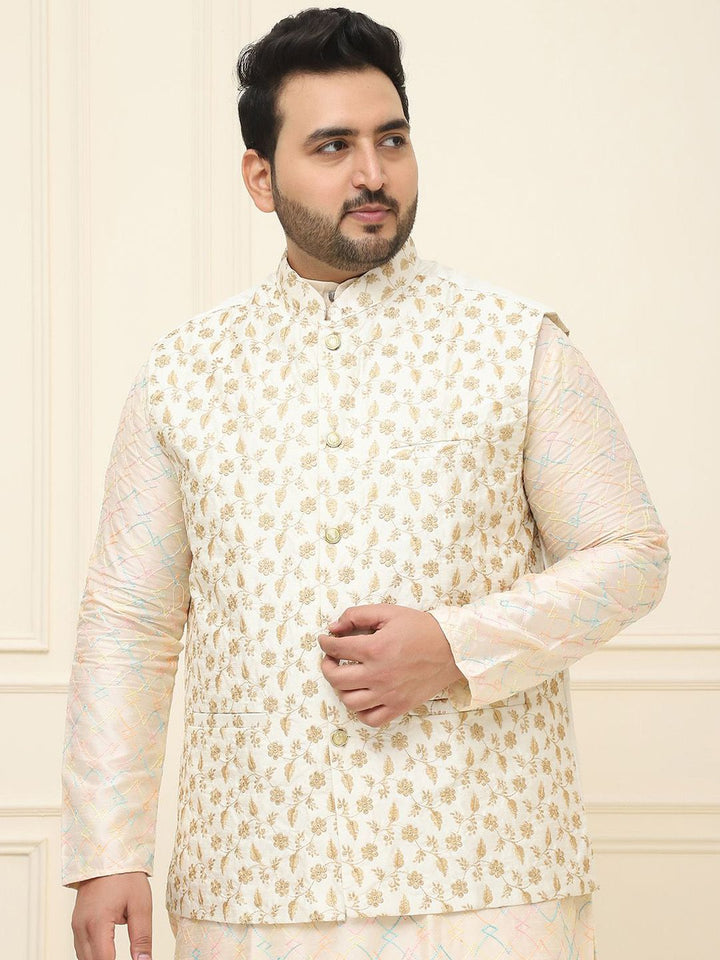 SOJANYA PLUS Men Plus Size Embroidered Mandarin Collar Nehru Jacket