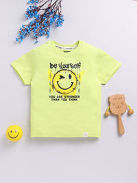 Happy Faces Boys Pure Cotton Typography & Graphic Printed T-shirt