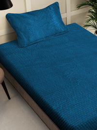 Myntra Elegant Homes Blue Solid Fitted 300 TC Wool Single Bedsheet With 1 Pillow Cover