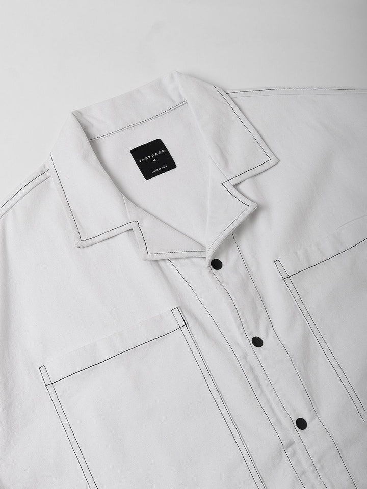 VASTRADO Men Classic Cuban Collar Solid Cotton Oversized Casual Shirt