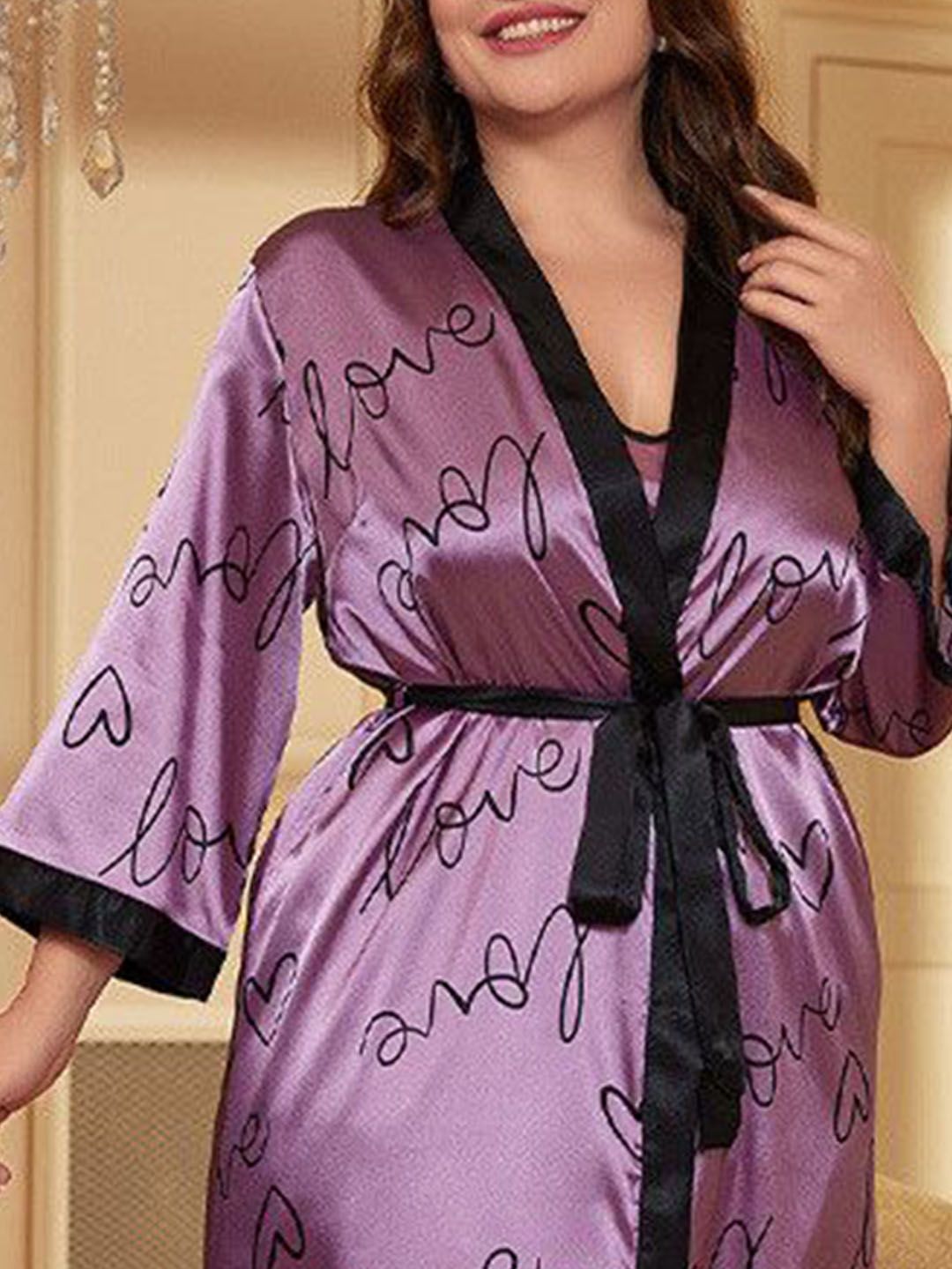 DressBerry Printed Shoulder Straps Sleeveless Nightdress Comes With Robe