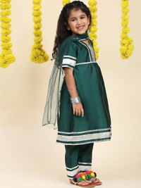 Cutiekins Girls A-Line Gotta Patti Silk Kurta with Trousers & Dupatta