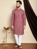 Anouk Maroon Mandarin Collar Ethnic Motifs Printed Straight Kurta with Pyjamas