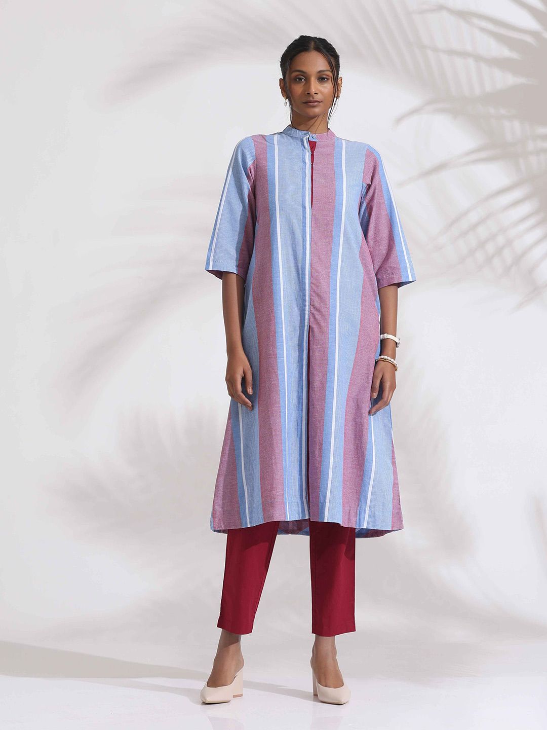 trueBrowns Striped Pure Cotton Straight Kurta with Trousers