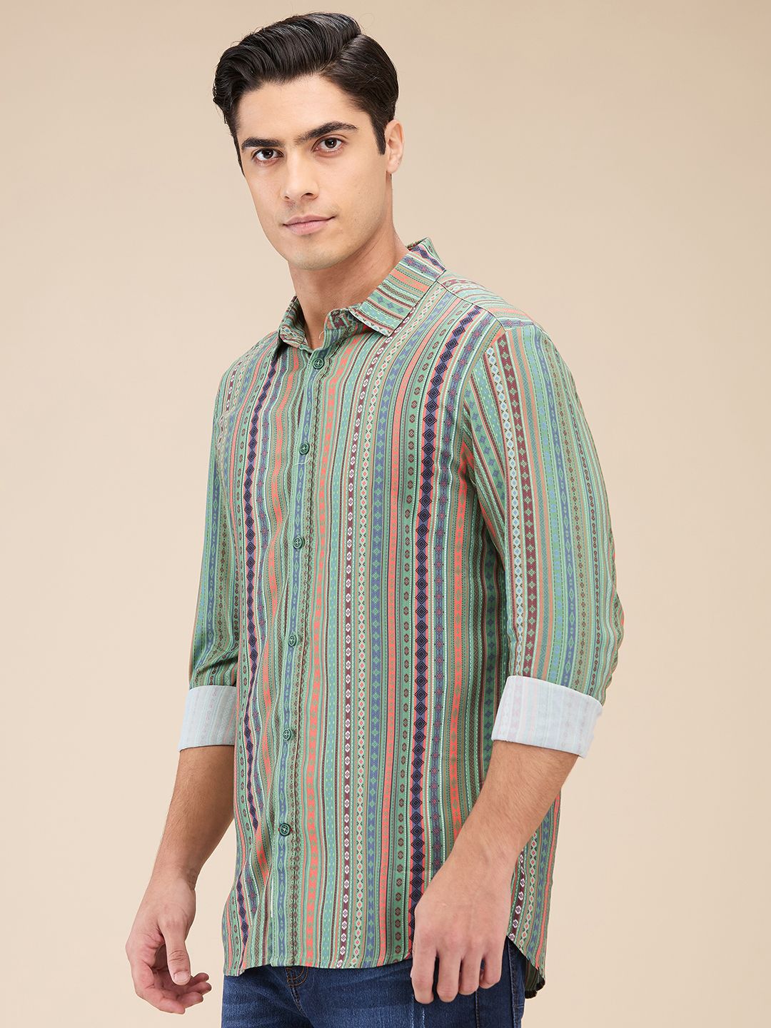 Being Human Men Spread Collar Vertical Striped Cotton Slim Fit Casual Shirt