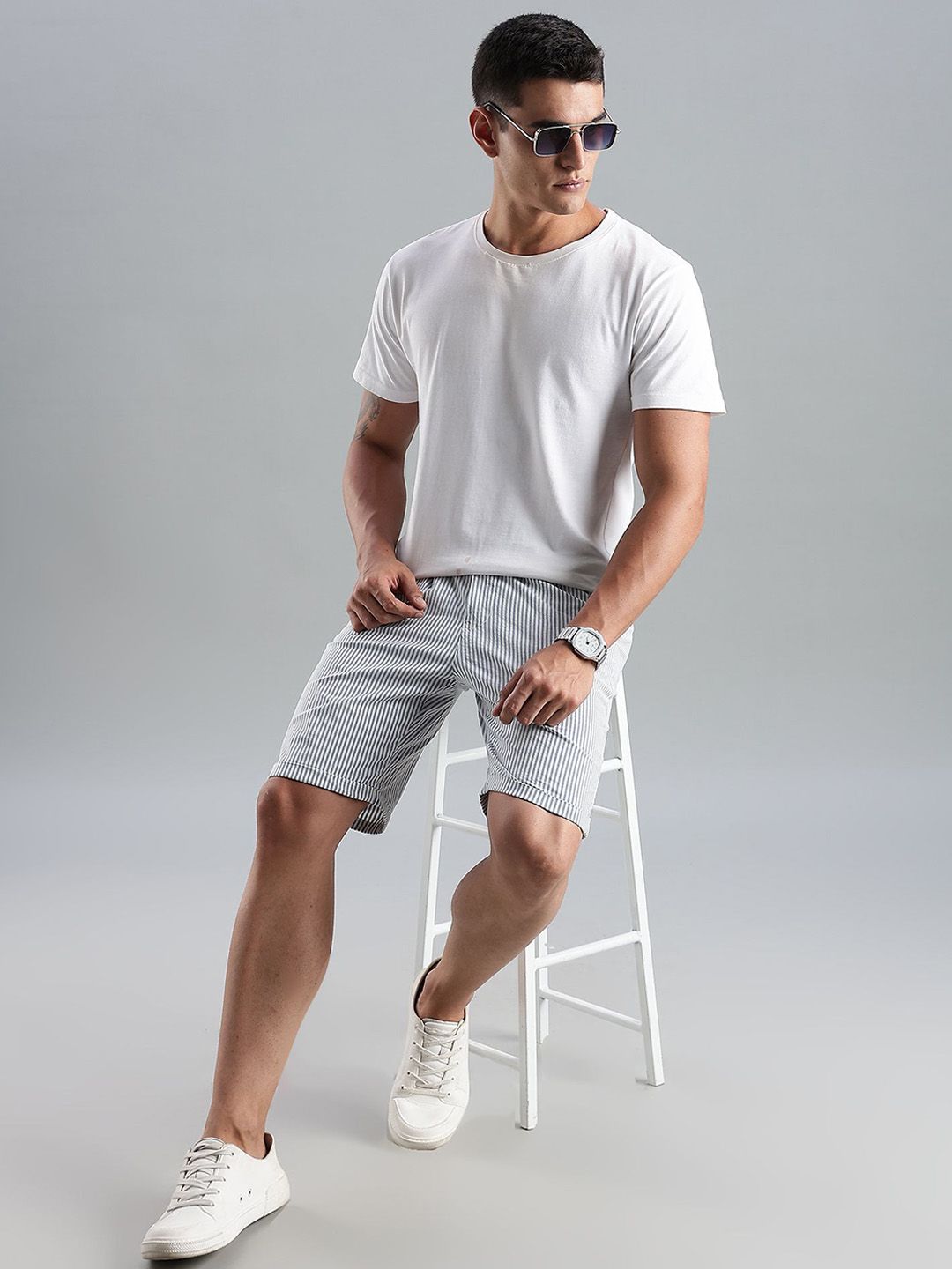 Thomas Scott Men Striped Mid-Rise Cotton Regular Shorts