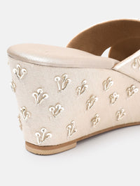 House of Pataudi Embellished Open Toe Wedge Heels