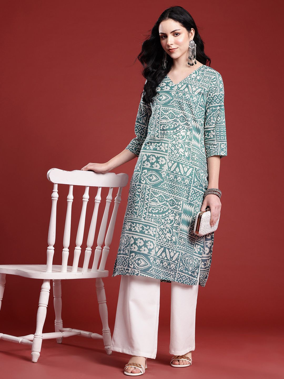 Anouk Geometric Printed Straight Kurta