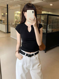 T-Shirt Fit Fit Cotton Women V-Neck Cotton Cotton