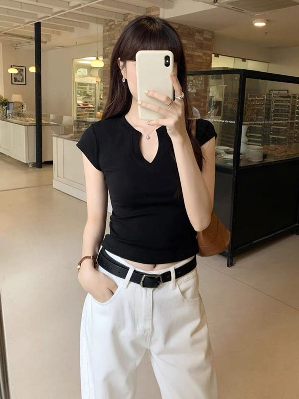 T-Shirt Fit Fit Cotton Women V-Neck Cotton Cotton