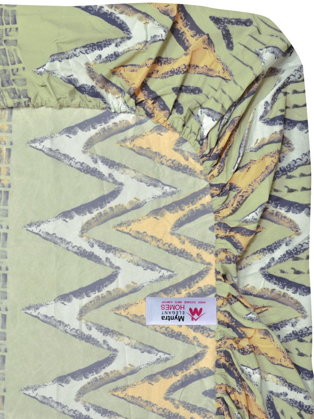 Myntra Elegant Homes Green & Blue Geometric 300 TC King Bedsheet with 2 Pillow Covers