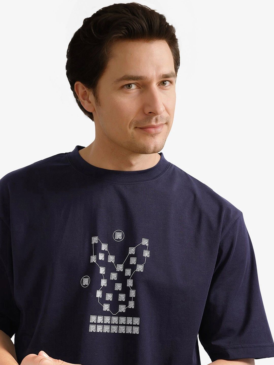 RARE RABBIT Men Graphic Printed Round Neck Cotton Relaxed Fit T-shirt