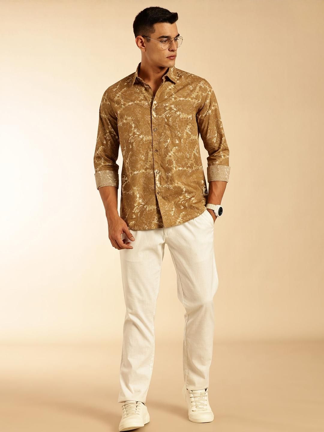 Thomas Scott Men Premium Geometric Printed Cotton Casual Shirt