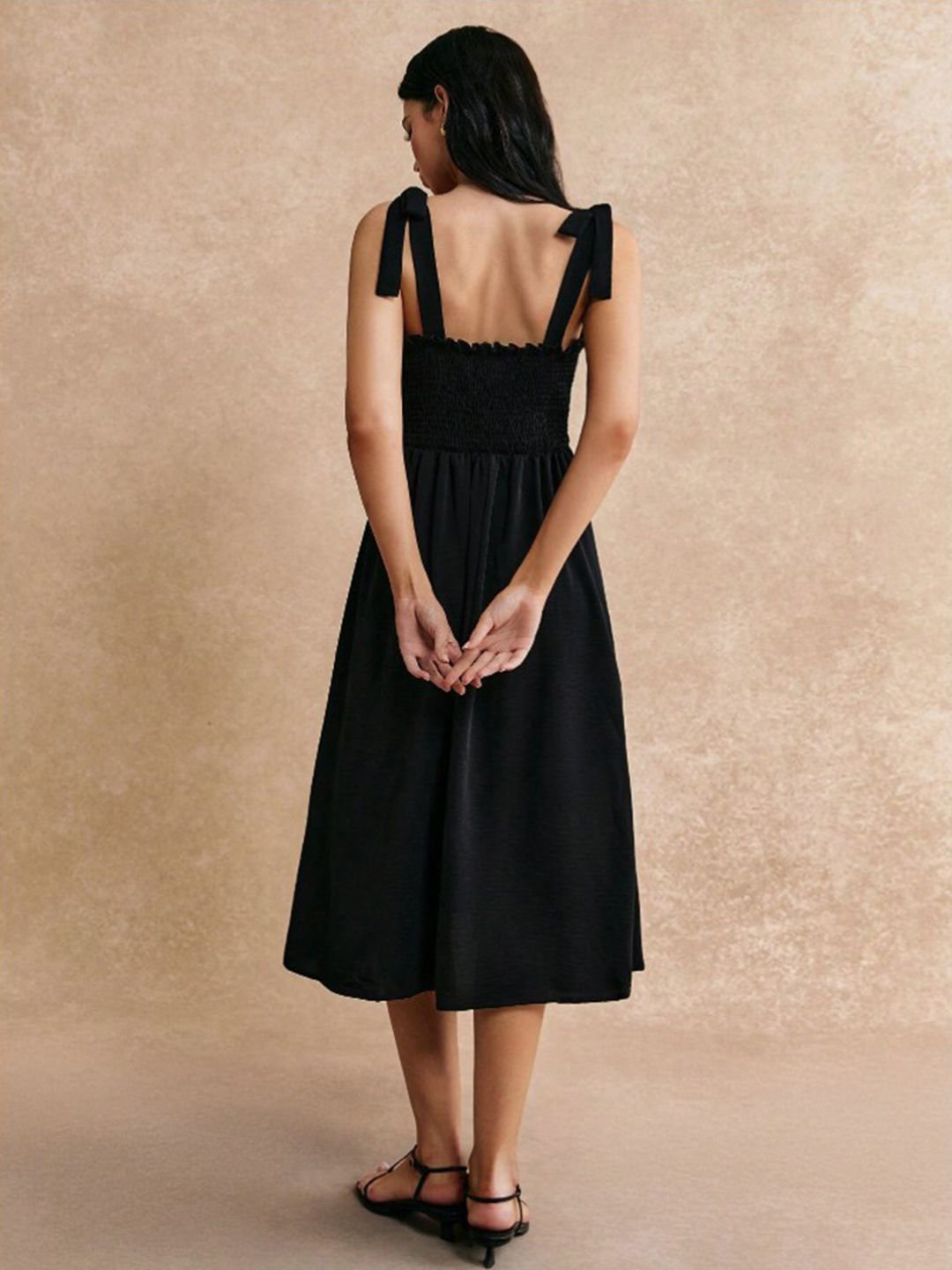 Berrylush Women Smocked Fit and Flare Midi Dress With Slit