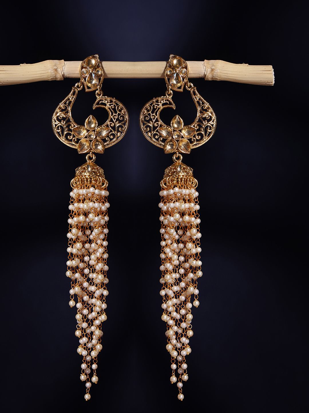 Anouk Off Batu Bersalut Emas Putih Bertatah & Manik Berbentuk Kubah Jhumkas
