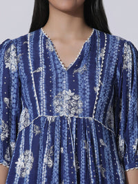 W Print Puff Sleeve Empire Top