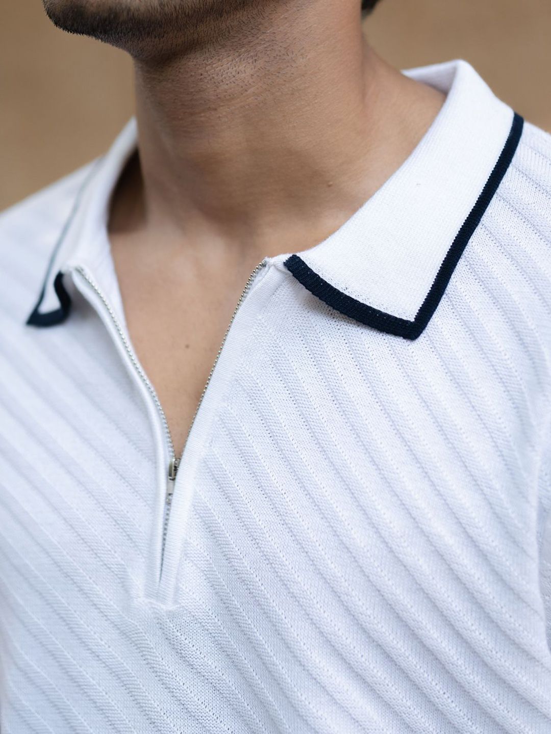 Powerlook SS25 Diagonal Knit Polo Collar Pure Cotton T-Shirt