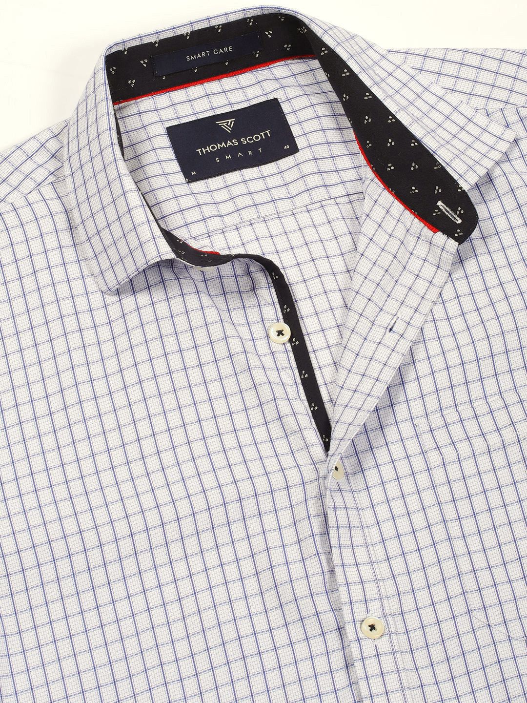 Thomas Scott Men Smart Cutaway Collar Gingham Checked Cotton Formal Shirt