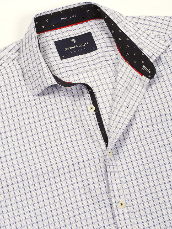 Thomas Scott Men Smart Cutaway Collar Gingham Checked Cotton Formal Shirt
