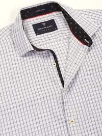 Thomas Scott Men Smart Cutaway Collar Gingham Checked Cotton Formal Shirt