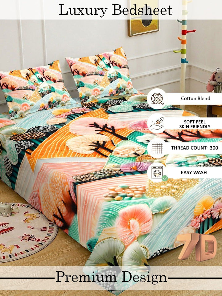 Myntra Elegant Homes Multicoloured 300 TC King Bedsheet with 2 Pillow Covers