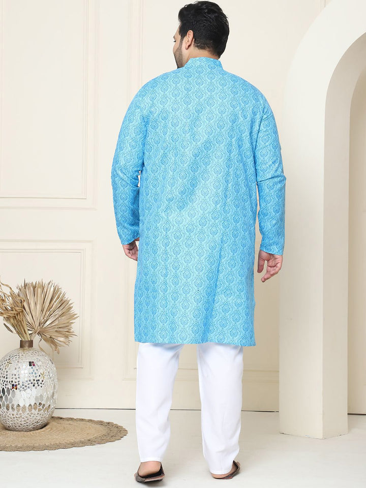 SOJANYA PLUS Motif Etnik Bercetak Linen Kapas Kurta Lurus dengan Piyama