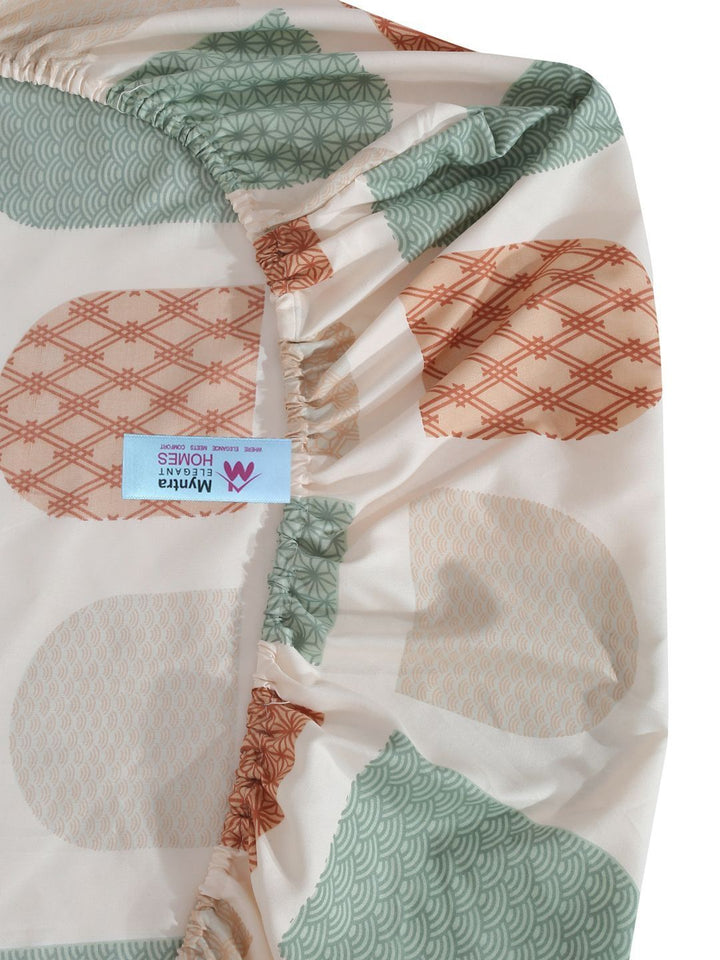 Myntra Elegant Homes White & Orange Geometric 300 TC Single Bedsheet with 1 Pillow Covers