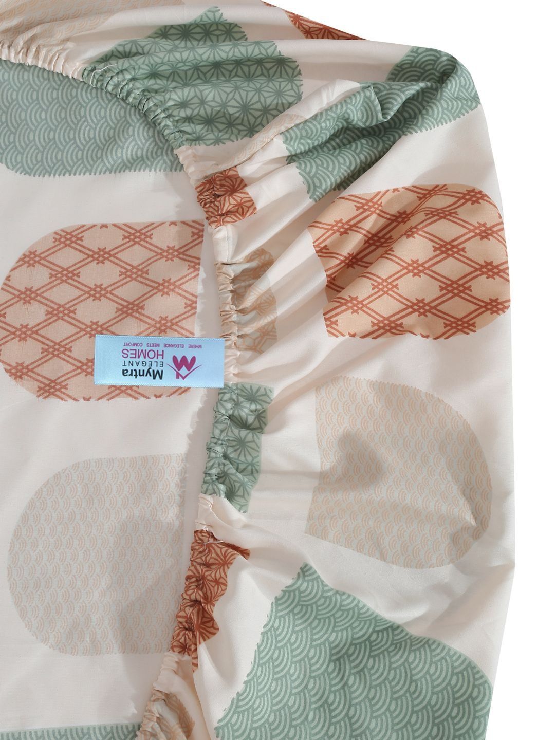 Myntra Elegant Homes White & Orange Geometric 300 TC Single Bedsheet with 1 Pillow Covers