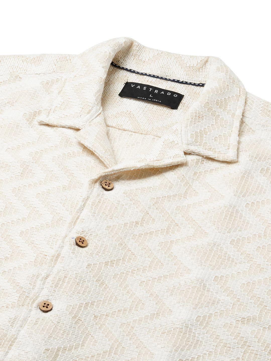 VASTRADO Pure Cotton Crochet Notch Collar Oversized Shirt