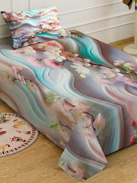 KLOTTHE Multicoloured Floral Fitted 400 TC Single 7D Bedsheet with 1 Pillow Covers